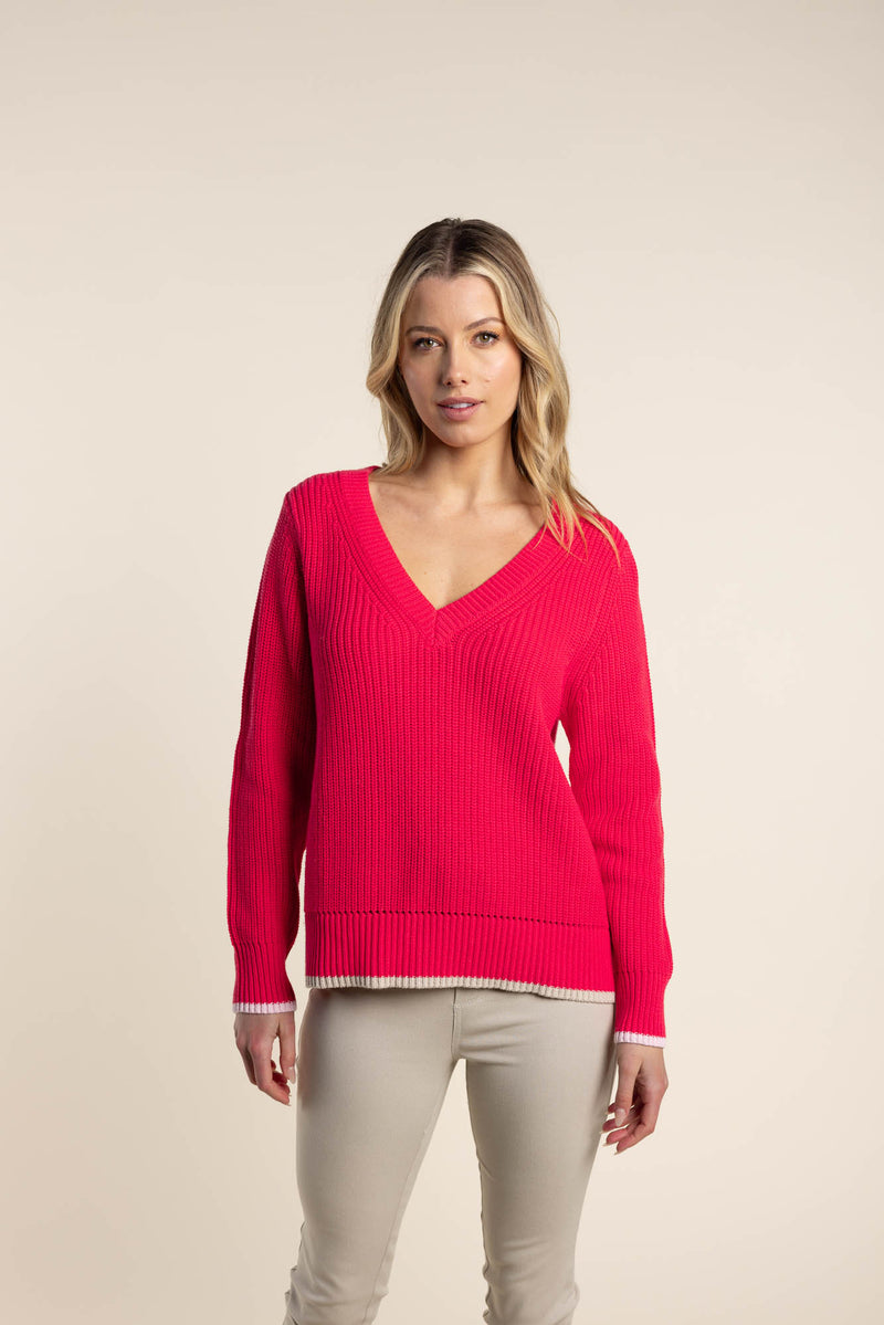 TT V-NECK SWEATER WITH CONTRAST TIPPING